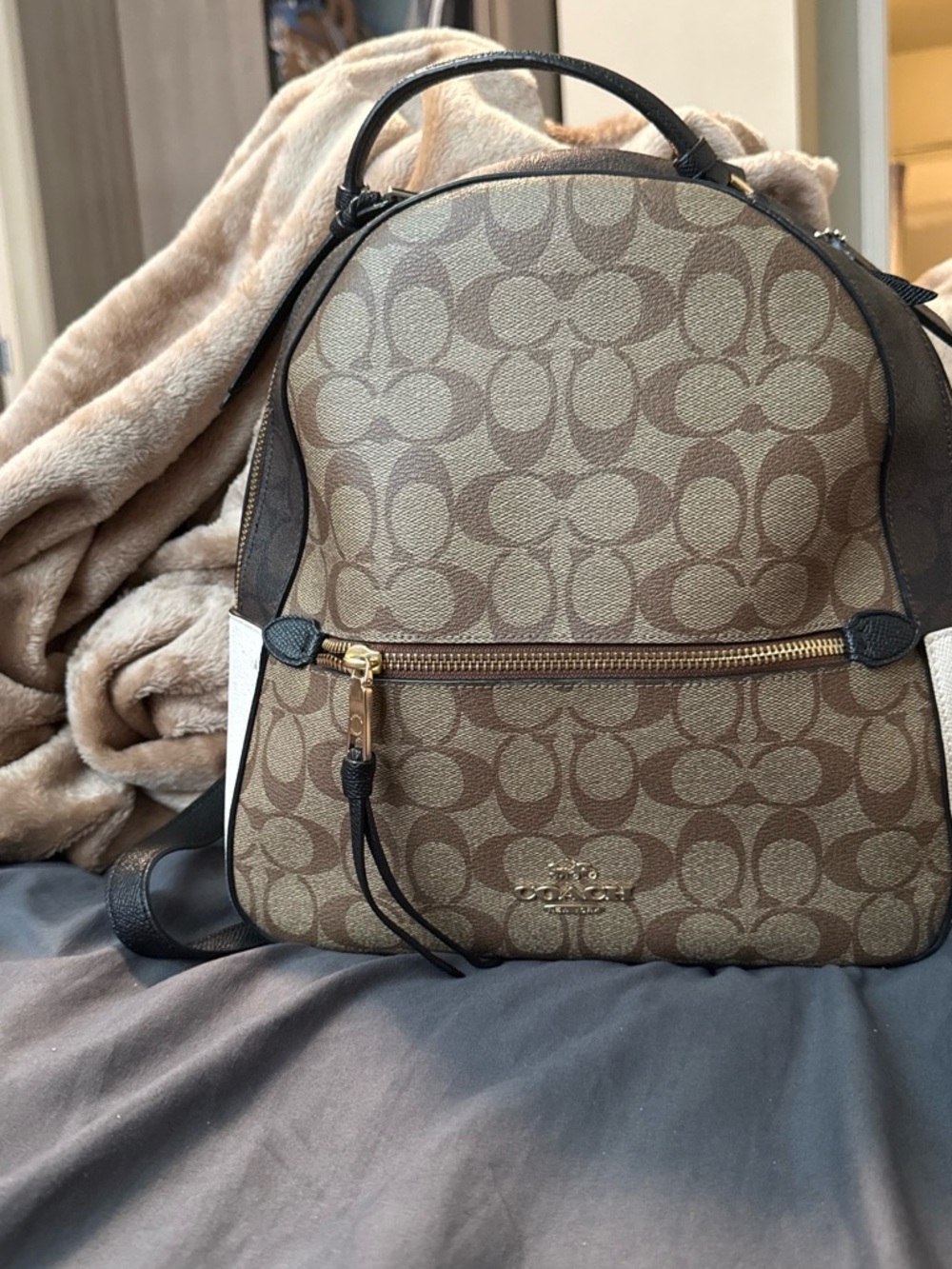 Coach Signature Mini Backpack in Brown and Tan